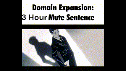 A Man In A Suit And Tie Is Standing In Front Of A White Wall With The Words Domain Expansion : 3 Hour Mute Sentence GIF