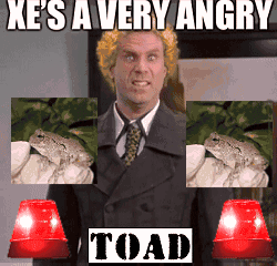 A Man In A Suit And Tie Is Surrounded By Frogs And Says Xe 'S A Very Angry GIF