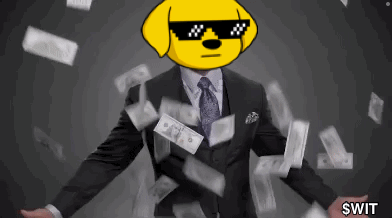 a man in a suit and tie is surrounded by money and the word swift is on the bottom right