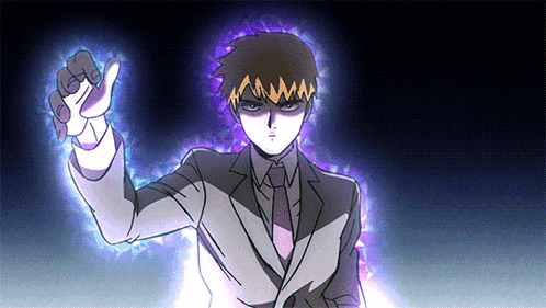 A Man In A Suit And Tie Is Surrounded By Purple Glowing Energy GIF