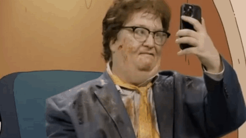 A Man In A Suit And Tie Is Taking A Selfie With A Cell Phone . GIF