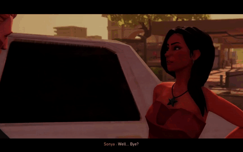 A Man In A Suit And Tie Is Talking To A Woman In A Video Game Called Sonya GIF