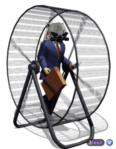 A Man In A Suit And Tie Is Walking In A Hamster Wheel With A Briefcase GIF