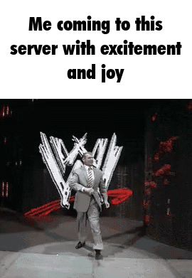 A Man In A Suit And Tie Is Walking On A Stage With The Words Me Coming To This Server With Excitement And Joy . GIF