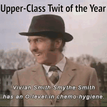 A Man In A Suit And Tie Is Wearing A Hat And Has An O Level In Chemo Hygiene . GIF