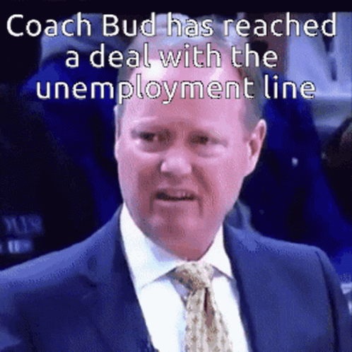 A Man In A Suit And Tie Says Coach Bud Has Reached A Deal With The Unemployment Line . GIF