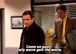A Man In A Suit And Tie Says Come On Guys Early Worm Gets The Worm .. GIF