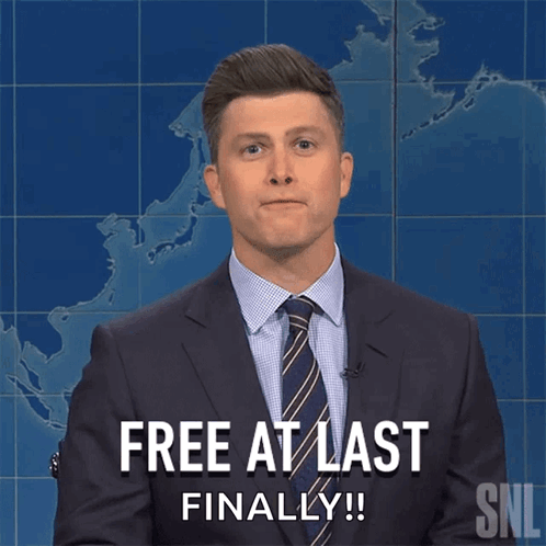 A Man In A Suit And Tie Says Free At Last GIF