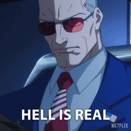 A Man In A Suit And Tie Says Hell Is Real On A Netflix Ad GIF