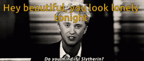 A Man In A Suit And Tie Says Hey Beautiful You Look Lonely Tonight Do You Mind If Slytherin GIF