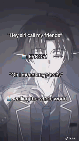 a man in a suit and tie says hey siri call my friends error oh i mean my pawns and calling the whole world