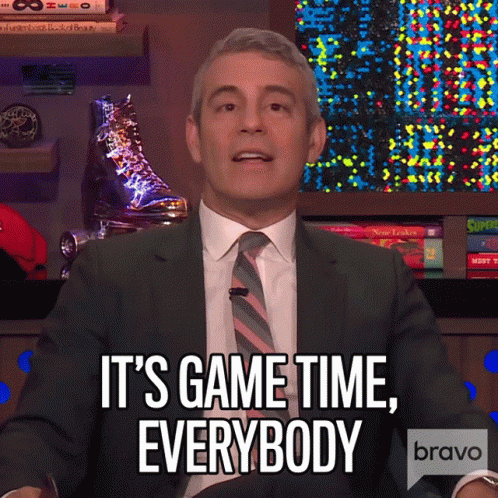 Man In Suit Says It's Game Time On Bravo GIF