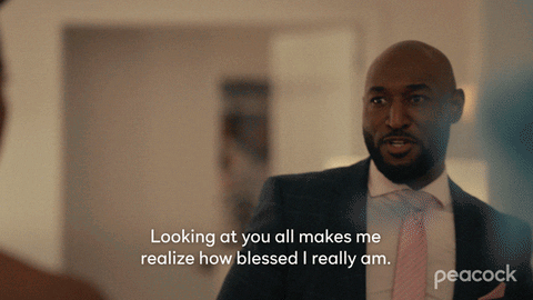 A Man In A Suit And Tie Says " Looking At You All Makes Me Realize How Blessed I Really Am " On Peacock GIF