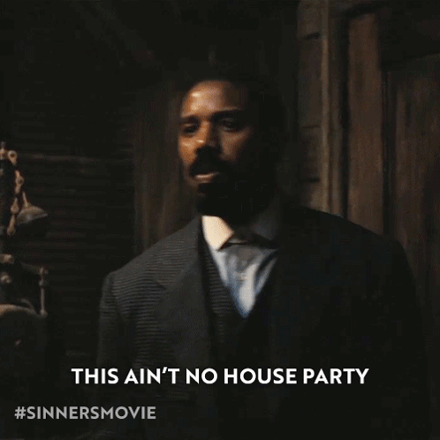 A Man In A Suit And Tie Says This Ain 'T No House Party GIF