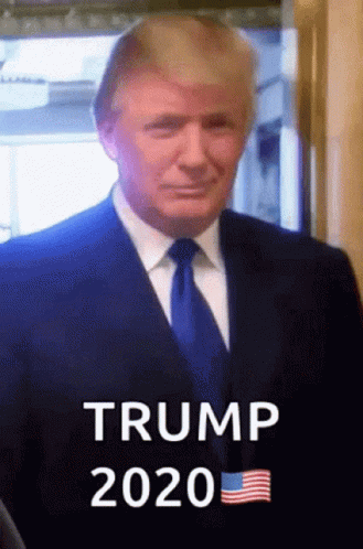 A Man In A Suit And Tie Says Trump 2020 On The Bottom GIF
