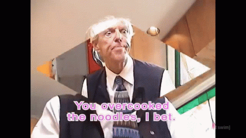 A Man In A Suit And Tie Says You Over Cooked The Noodles I Bet . GIF