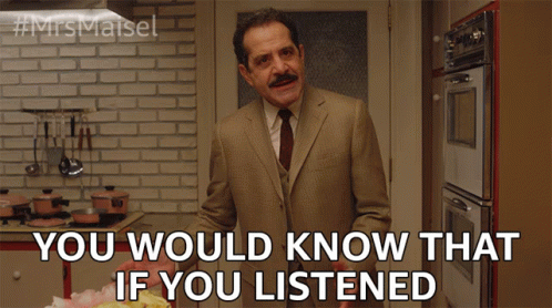 A Man In A Suit And Tie Says " You Would Know That If You Listened " In A Kitchen GIF
