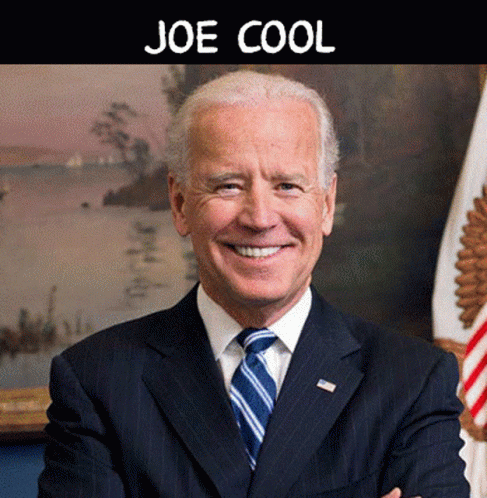 Man In Suit Smiling In Front Of Flag Joe Cool Text GIF