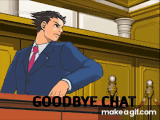 A Man In A Suit And Tie Stands Behind A Podium With The Words Goodbye Chat Written Below Him GIF