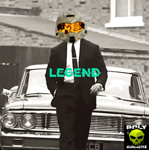 A Man In A Suit And Tie Stands In Front Of A Car With The Word Legend On It GIF