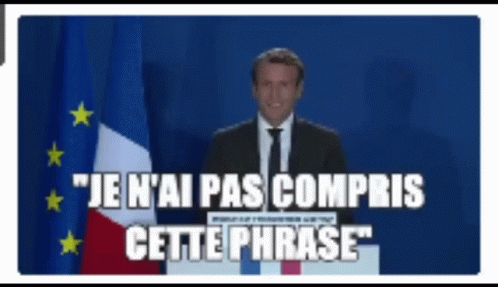A Man In A Suit And Tie Stands In Front Of A Flag And Says " Je N'ai Pas Compris Cette Phrase GIF