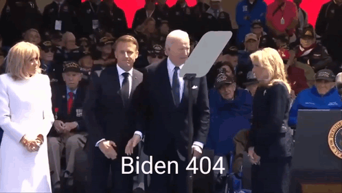 a man in a suit and tie stands in front of a microphone with the words biden 404 above him