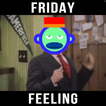 A Man In A Suit And Tie With A Monkey On His Head And The Words Friday Feeling GIF