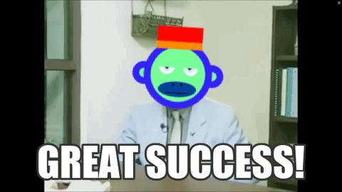 A Man In A Suit And Tie With A Monkey On His Head Says Great Success GIF