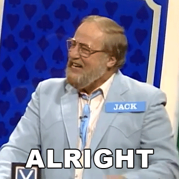 A Man In A Suit And Tie With A Name Tag That Says Jack Is Saying " Alright " GIF
