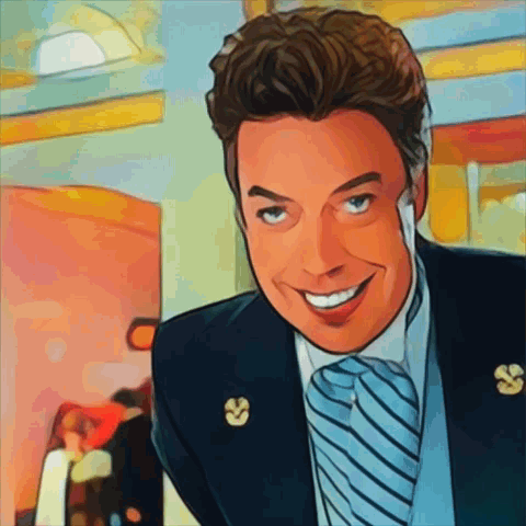 A Man In A Suit And Tie With A Pin That Says S GIF
