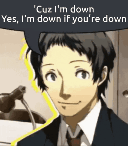 A Man In A Suit And Tie With A Speech Bubble Saying Cuz I 'M Down Yes GIF