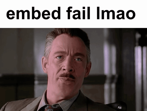 A Man In A Suit And Tie With The Words Embed Fail Imao GIF