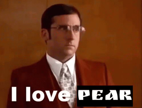 A Man In A Suit And Tie With The Words I Love Pear Below Him GIF