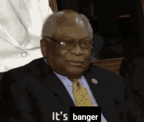 A Man In A Suit And Tie With The Words It 'S Banger On The Bottom GIF
