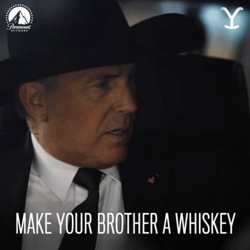 A Man In A Suit And Tie With The Words Make Your Brother A Whiskey Below Him GIF