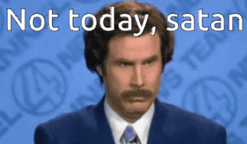 A Man In A Suit And Tie With The Words " Not Today Satan " Behind Him GIF