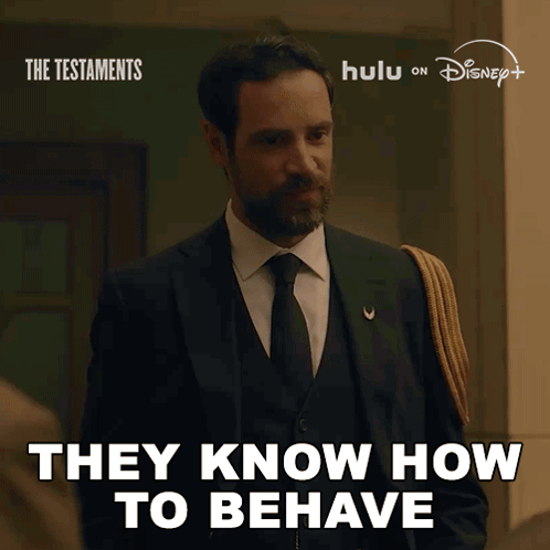 A Man In A Suit And Tie With The Words " They Know How To Behave " GIF