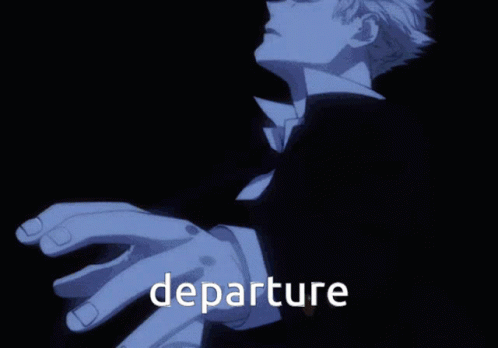 A Man In A Suit Has The Word Departure Written On His Arm GIF