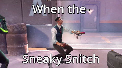 a man in a suit holding a gun with the caption when the sneaky snitch on the bottom