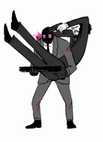 a man in a suit is carrying another man in a mask on his shoulders