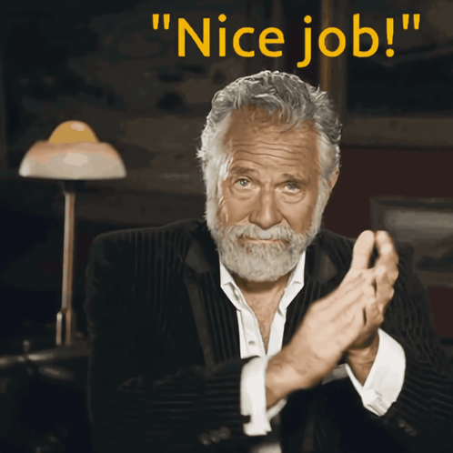 A Man In A Suit Is Clapping With The Words " Nice Job " Behind Him GIF