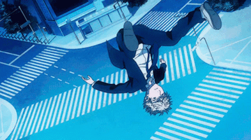 A Man In A Suit Is Falling Through The Air On A Crosswalk . GIF