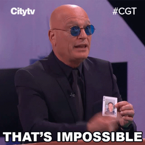 A Man In A Suit Is Holding A Card With A Picture Of A Man On It And Says That 'S Impossible GIF