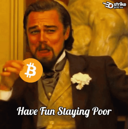A Man In A Suit Is Holding A Coin With The Letter B On It And Says " Have Fun Staying Poor " GIF