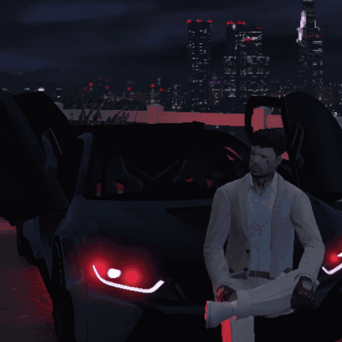A Man In A Suit Is Holding A Gun In Front Of A Sign That Says Gun 1 Atl Li E1 GIF