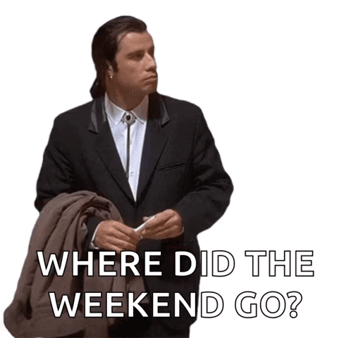 A Man In A Suit Is Holding A Jacket And The Words Where Did The Weekend Go Are Above Him GIF