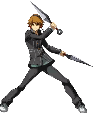 a man in a suit is holding a pair of knives