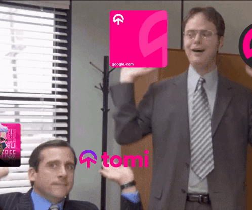 A Man In A Suit Is Holding Up A Google Card GIF
