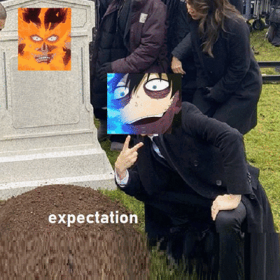 A Man In A Suit Is Kneeling In Front Of A Grave With Expectation Written On The Bottom Right GIF