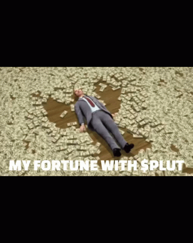 A Man In A Suit Is Laying In A Pile Of Money With The Words My Fortune With Split GIF